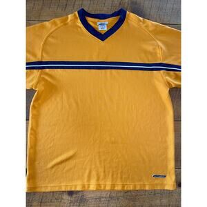 Mens Reebok Y2K Gold Navy Striped Short Sleeve‎ Jersey Athletic Top Size XXL